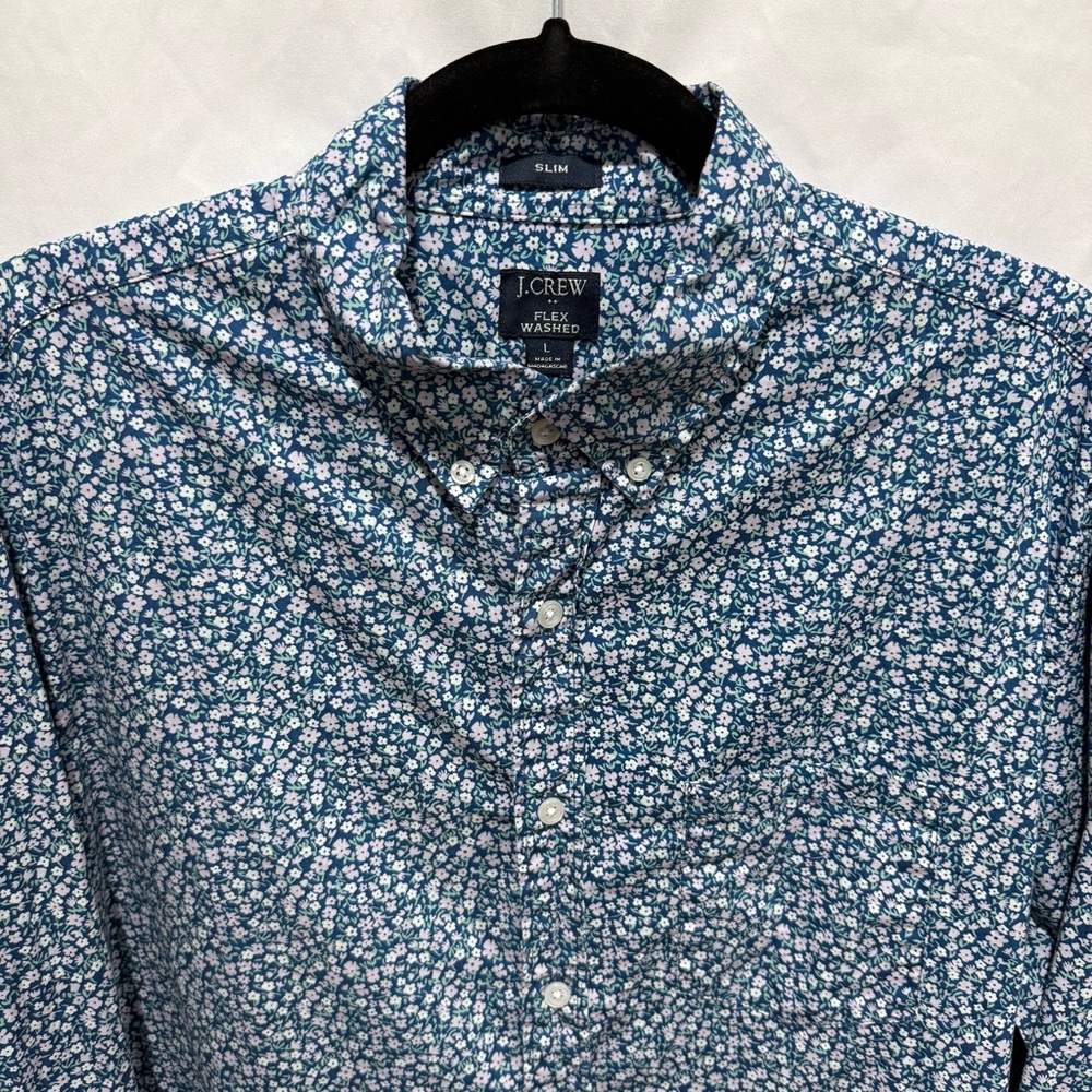 J Crew Slim Flex Washed Shirt Micro Floral Button Down Large Artsy Spring Office - Picture 2 of 11